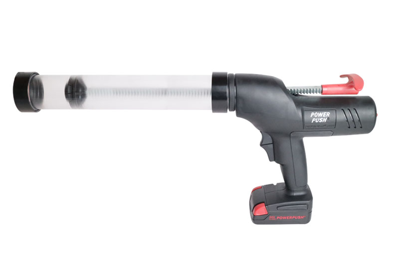 Power Push akumulatorowy pistolet do kleju 20 V do worków o pojemności do 600 ml z przezroczystym cylindrem.